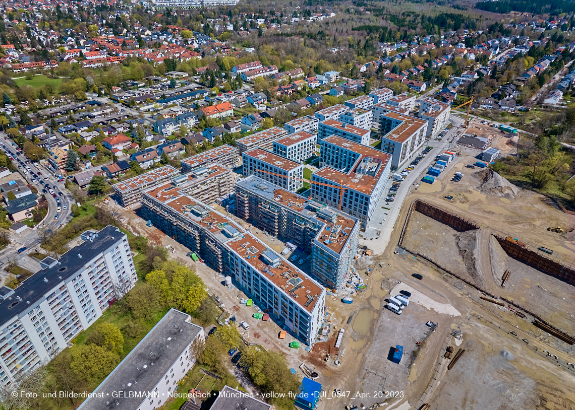 21.04.2023 - Luftbilder von der Baustelle Alexisquartier und Pandion Verde in Neuperlach